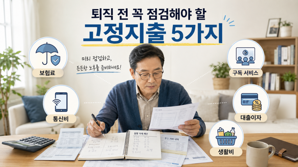 퇴직 전 꼭 점검해야 할 고정지출 5가지를 정리한 이미지